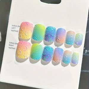 24 Pack Press On Nails Neon Bright 3D Design
